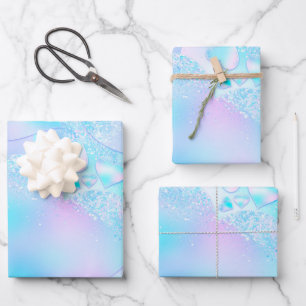 Pastel iriserend hart met blauw Paarse patroon. Inpakpapier Vel