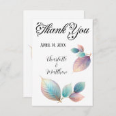 Pastel iriserende bladeren bruiloft dromerige past bedankkaart (Voorkant / Achterkant)