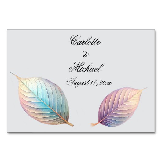 Pastel iriserende bladeren bruiloft dromerige past kaart (Achterkant)