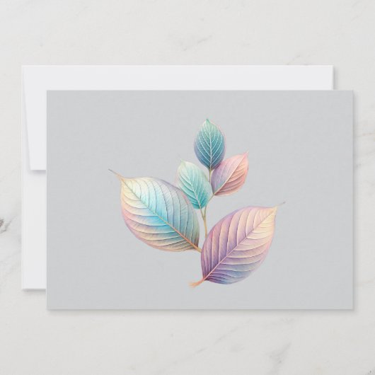 Pastel iriserende bladeren bruiloft dromerige past kaart (Achterkant)