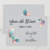 Pastel iriserende bladeren bruiloft dromerige past kaart (Voorkant / Achterkant)