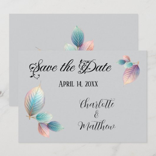 Pastel iriserende bladeren bruiloft dromerige past kaart (Voorkant / Achterkant)