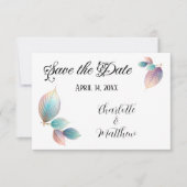 Pastel iriserende bladeren bruiloft dromerige past save the date (Voorkant)