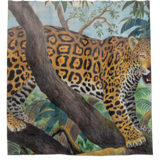 Pastel jaguar: oerwoud tekenen. douchegordijn