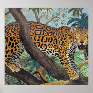 Pastel jaguar: oerwoud tekenen. poster