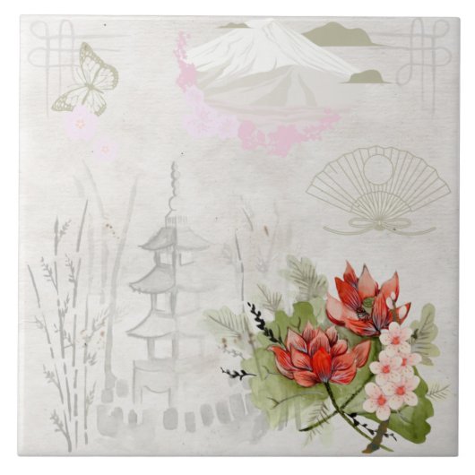  pastel Japanse traditionele illustratie Tegeltje (Voorkant)