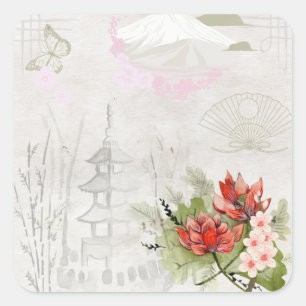  pastel Japanse traditionele illustratie Vierkante Sticker