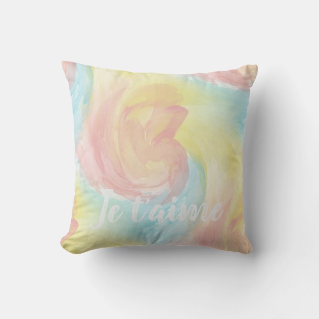 Pastel Je Taime Watercolor Swirl Kussen (Voorkant)