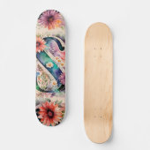 Pastel & Jewel Tone Waterverf Bloemen Monogram S Persoonlijk Skateboard (Voorkant)
