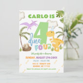Pastel jongens dinosaurus 4e verjaardagsfeestje kaart (Staand voorkant)