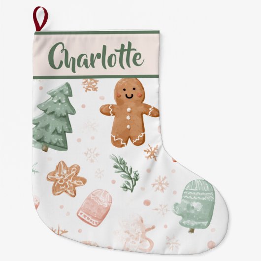 Pastel Joyful Holiday Pattern | Christmas Stocking Grote Kerstsok (Voorkant)
