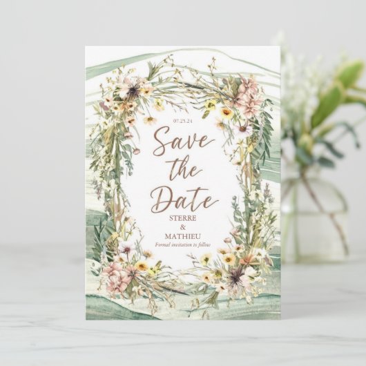 Pastel Joyful Wildflower bruiloft Save The Date (Staand voorkant)