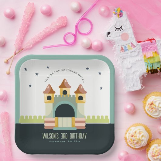 Pastel Jumping Castle Jump & Play Kids Birthday Papieren Bordje (Feest)