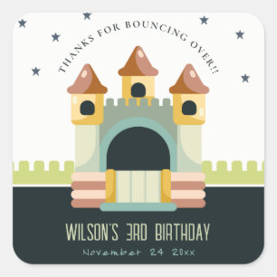 Pastel Jumping Castle Jump & Play Kids Birthday Vierkante Sticker