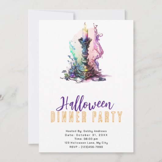 Pastel Kaars Rook Halloween Dinerfeest Kaart (Voorkant)