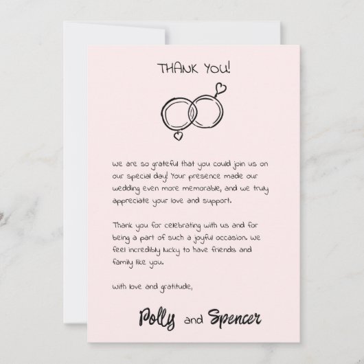 Pastel kalligrafie Dankkaartje Roze Kaart (Voorkant)