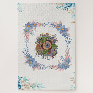 Pastel Kalme Bloei – Blauwe & Roze Bloemen Legpuzzel