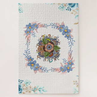 Pastel Kalme Bloei – Blauwe & Roze Bloemen Legpuzzel