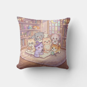 Pastel Kat Bibliotheek Vrienden Kussen
