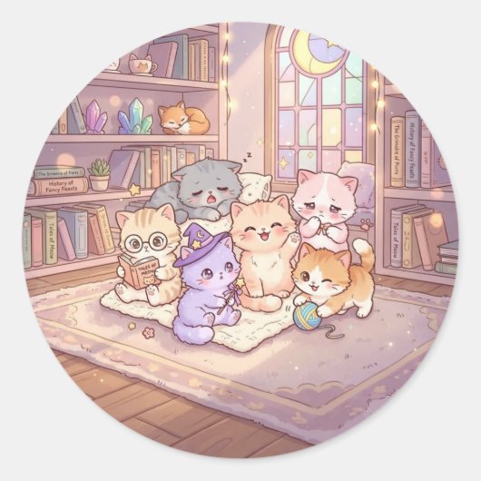 Pastel Kat Bibliotheek Vrienden Sticker (Voorkant)
