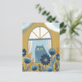 Pastel kat moderne volkskunst briefkaart (Staand voorkant)