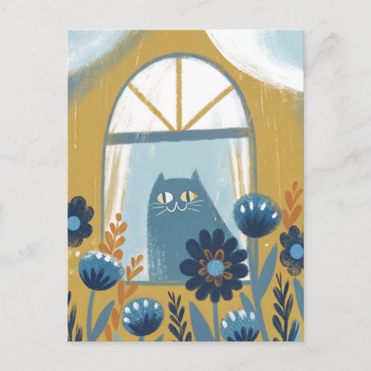 Pastel kat moderne volkskunst briefkaart (Voorkant)