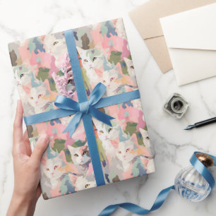 Pastel Katten Kleurrijk Patroon Cadeaupapier