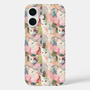 Pastel Katten Kleurrijk Patroon iPhone 16 Hoesje