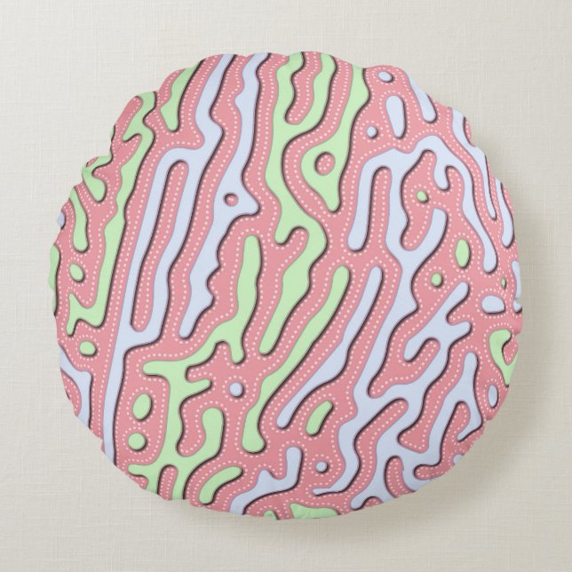 Pastel Kawaii Abstract Kleurrijk Squiggle Design Rond Kussen (Voorkant)