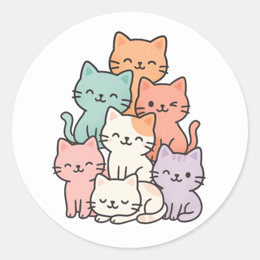 Pastel Kawaii Cat Stack Schattigee Sticker (Voorkant)