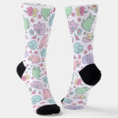 Pastel Kawaii Cats and Spring Flowers Pattern  Sokken (Gebogen)