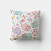 Pastel Kawaii Cats and Spring Flowers Throw Pillow Kussen (Voorkant)
