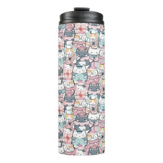 Pastel Kawaii Character Collage Thermosbeker (Voorkant)