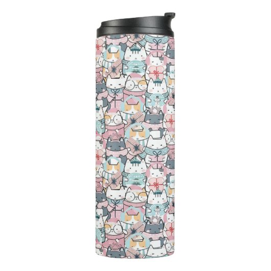 Pastel Kawaii Character Collage Thermosbeker (Gedraaid links)