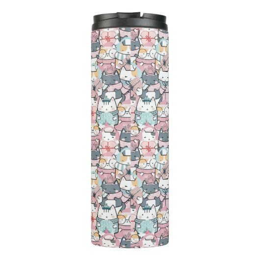 Pastel Kawaii Character Collage Thermosbeker (Achterkant)