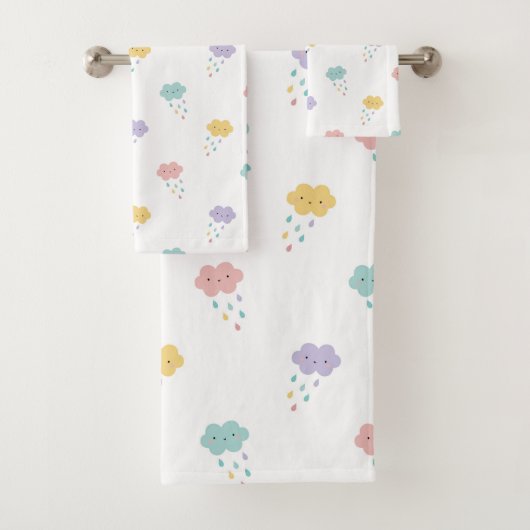 Pastel Kawaii Cloud Patroon Badhanddoek Set Bad Handdoek (Insitu)