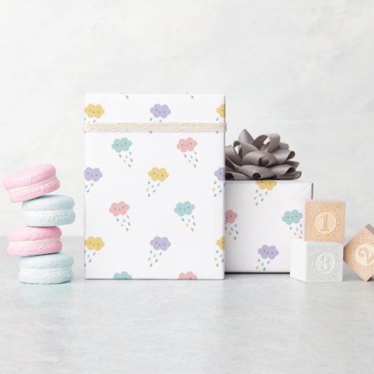 Pastel Kawaii Cloud Patroon Wrapping Paper Roll Cadeaupapier (Baby Shower)