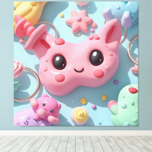 Pastel Kawaii Creature Fantasy Art Canvas Afdruk (Insitu (Houten vloer))