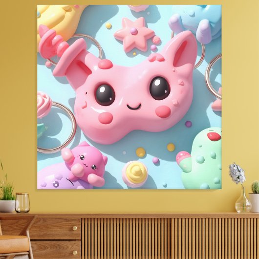 Pastel Kawaii Creature Fantasy Art Canvas Afdruk (Insitu (Woonkamer))
