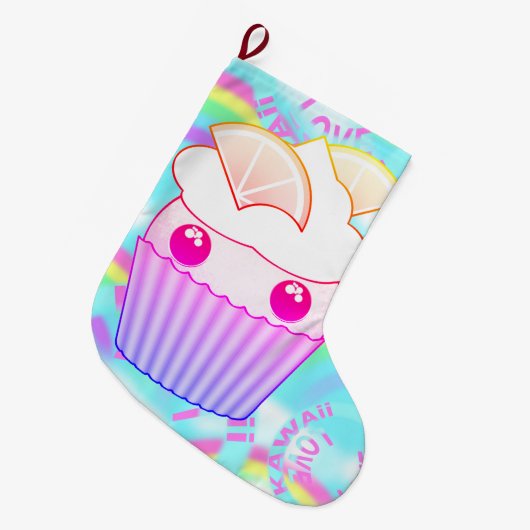 pastel Kawaii cupcake op een kerststop Grote Kerstsok (Voorkant (Hangend))