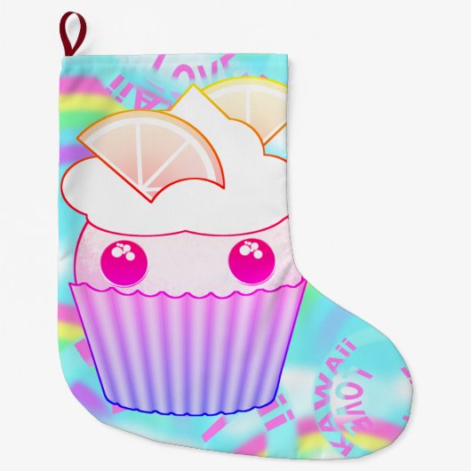 pastel Kawaii cupcake op een kerststop Grote Kerstsok (Voorkant)