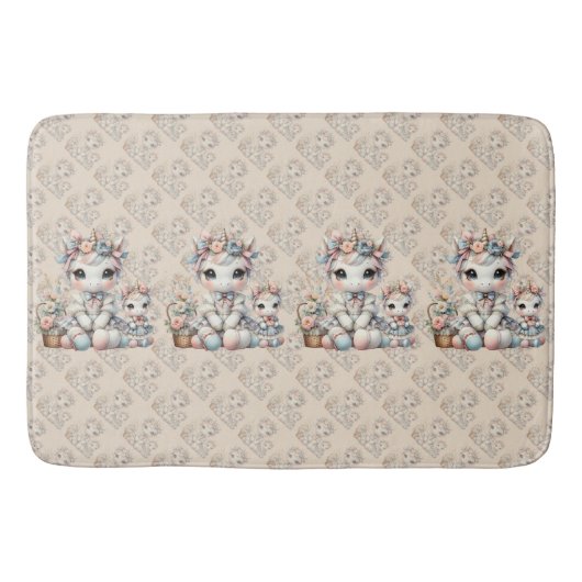 Pastel Kawaii Eenhoorn Moeder Dochter Duo Beige Badmat (Voorkant)