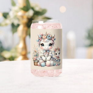 Pastel Kawaii Eenhoorn Moeder Dochter Duo Beige Blikvorm Glas