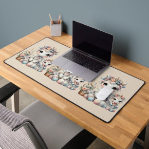 Pastel Kawaii Eenhoorn Moeder Dochter Duo Beige Bureaumat