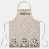 Pastel Kawaii Eenhoorn Moeder Dochter Duo Beige Schort (Voorkant)