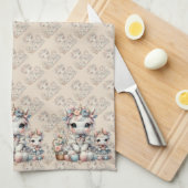 Pastel Kawaii Eenhoorn Moeder Dochter Duo Beige Theedoek (Quarter Fold)