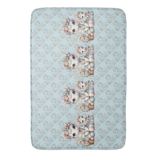 Pastel Kawaii Eenhoorn Moeder Dochter Duo Blauw Badmat (Voorkant Verticaal)