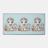 Pastel Kawaii Eenhoorn Moeder Dochter Duo Blauw Bureaumat (Voorkant)