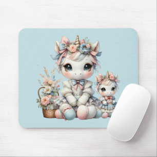 Pastel Kawaii Eenhoorn Moeder Dochter Duo Blauw Muismat