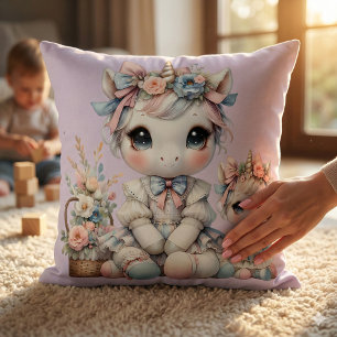 Pastel Kawaii Eenhoorn Moeder Dochter Duo Lavendel Kussen